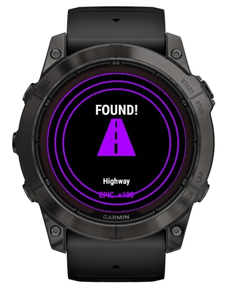 FOUND! screen showing Highway, epic, plus 100 points